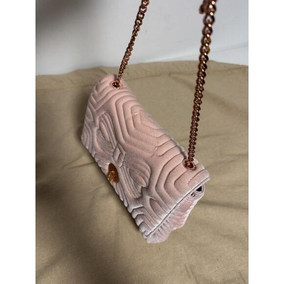 Ted Baker London Crossbody Bag Womens Small Pink Velvet Quilted Bow Rose Gold - Picture 4 of 11
